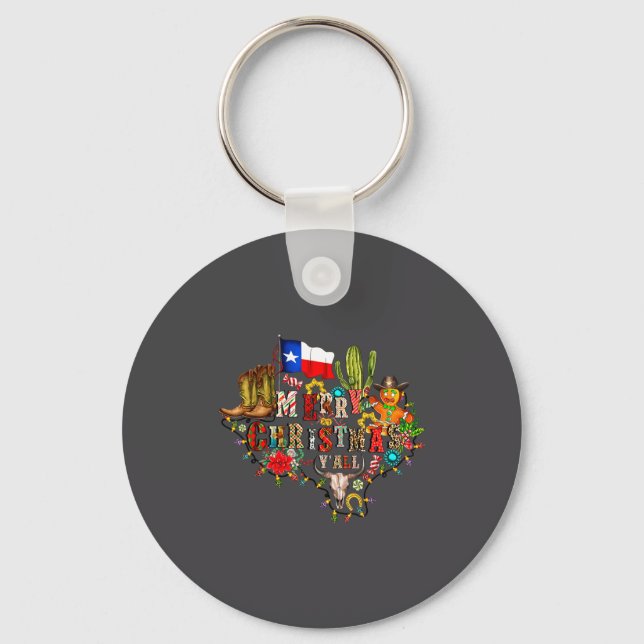 Merry Christmas Y'all Texas Map Santa Hat Mens Wom Schlüsselanhänger (Vorderseite)
