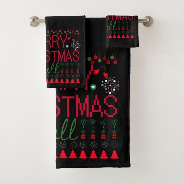 "Merry Christmas Y'all" Ugly Sweater Badhandtuch Set (Insitu)