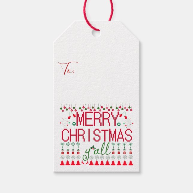 Merry Christmas y'all Ugly Sweater design Geschenkanhänger (Vorderseite)