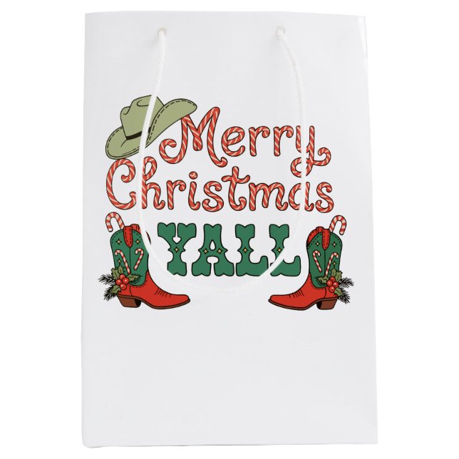 Merry Christmas Yall Western Country Cowboy Xmas Mittlere Geschenktüte (Vorderseite)