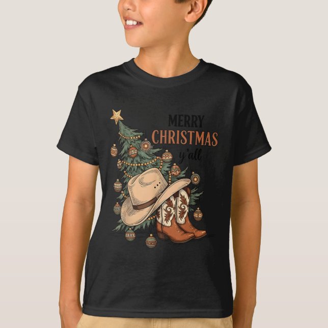 Merry Christmas Y'all Western Cowboy Boots Hat Xma T-Shirt (Vorderseite)