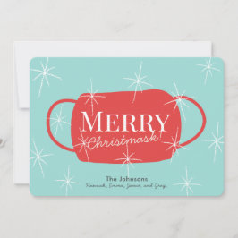 Merry Christmask Retro Turquoise Christmas Card Feiertagskarte