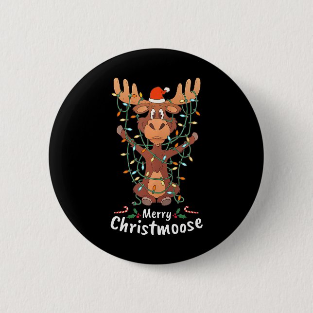 Merry Christmoose Christmas Moose Xmas Tree Lights Button (Vorderseite)