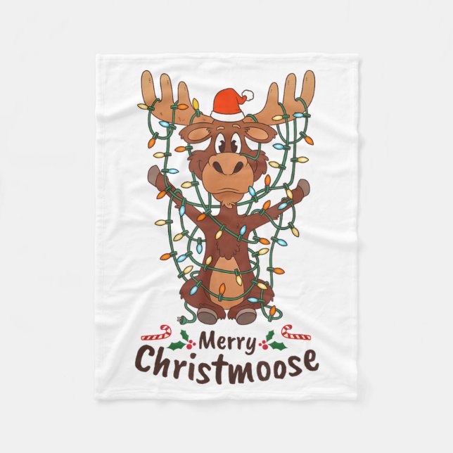Merry Christmoose Christmas Moose Xmas Tree Lights Fleecedecke (Vorderseite)