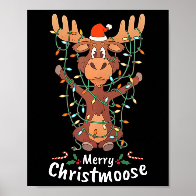 Merry Christmoose Christmas Moose Xmas Tree Lights Poster (Vorne)