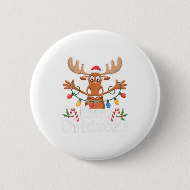 Merry Christmoose Christmas Tree Lights Santa Hat  Button (Vorderseite)