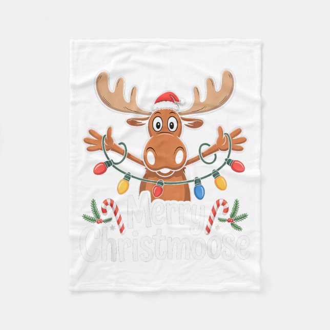 Merry Christmoose Christmas Tree Lights Santa Hat  Fleecedecke (Vorderseite)