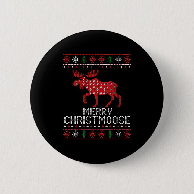 Merry Christmoose Funny Christmas Moose Sweater An Button (Vorderseite)