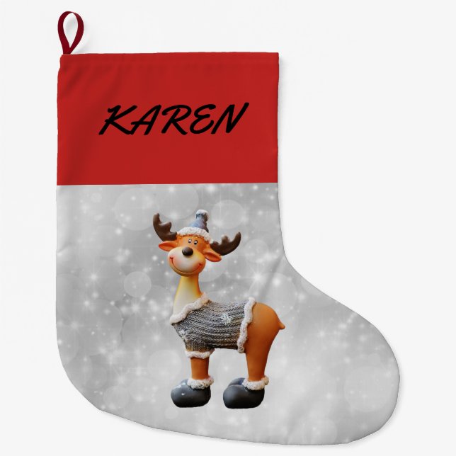 Merry Christmoose mit einem Hut Großer Weihnachtsstrumpf (Vorderseite)