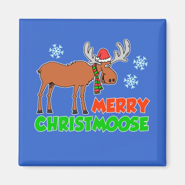Merry Christmoose Niedlich Cartoon Moose Magnet (Vorne)