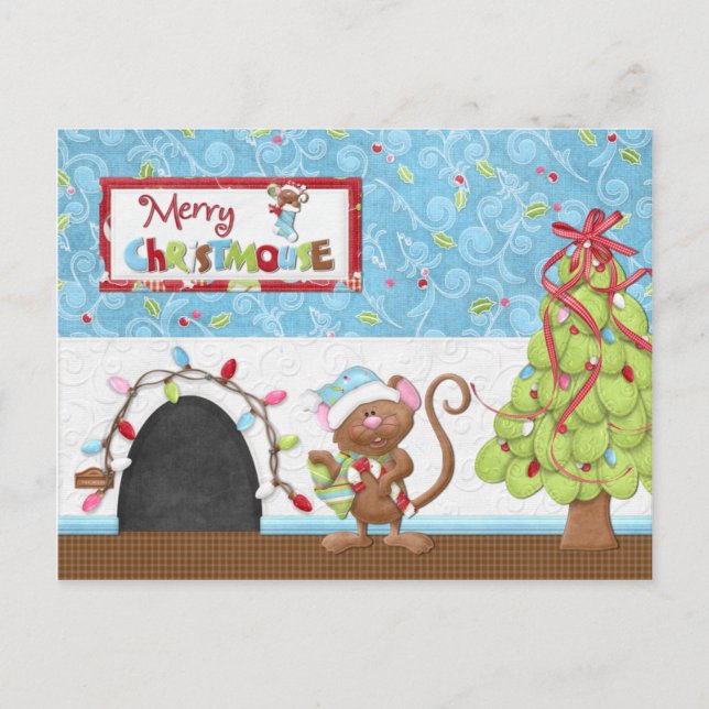 Merry Christmouse Christmas Card Feiertagspostkarte (Vorderseite)