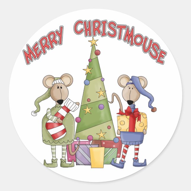 Merry Christmouse Runder Aufkleber (Vorderseite)