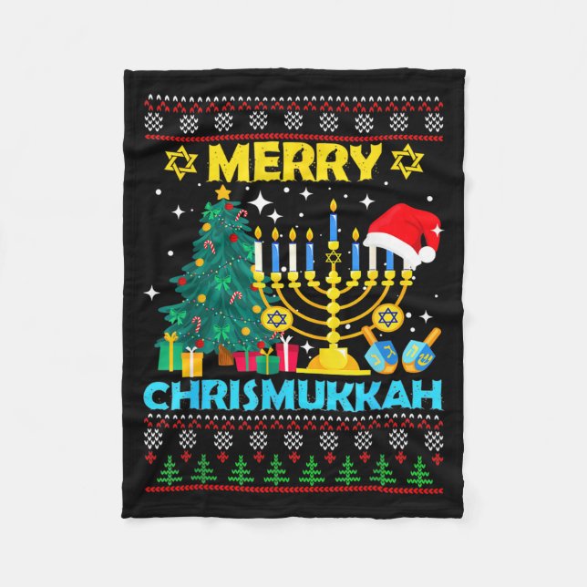 Merry Christmukkah Hanukkah Christmas Tree Xmas Fa Fleecedecke (Vorderseite)