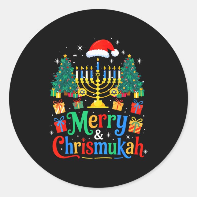 Merry Christmukkah Hanukkah Christmas Tree Xmas Fa Runder Aufkleber (Vorderseite)
