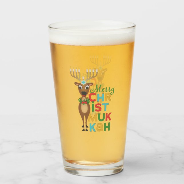 Merry Christmukkah Reindeer Glas (Vorne (Gefüllt))