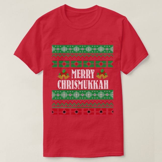 Merry Christmukkah Ugly Weihnachtsmuster T-Shirt (Design vorne)
