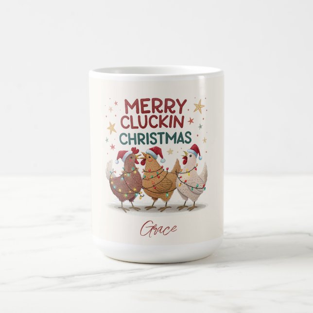Merry Cluckin Christmas Chickens Personalized Kaffeetasse (Mittel)