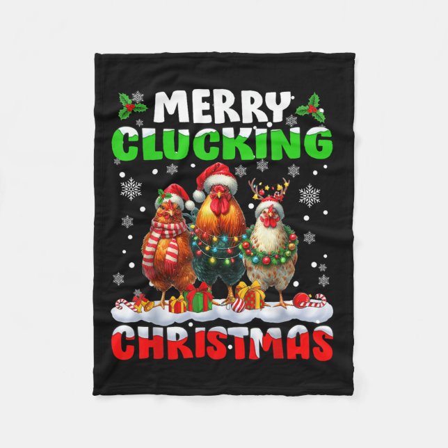 Merry Clucking Christmas Funny Chicken Santa Hat X Fleecedecke (Vorderseite)