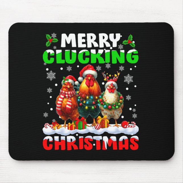 Merry Clucking Christmas Funny Chicken Santa Hat X Mousepad (Vorne)