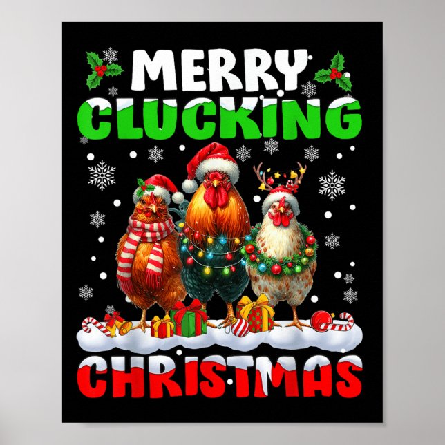 Merry Clucking Christmas Funny Chicken Santa Hat X Poster (Vorne)