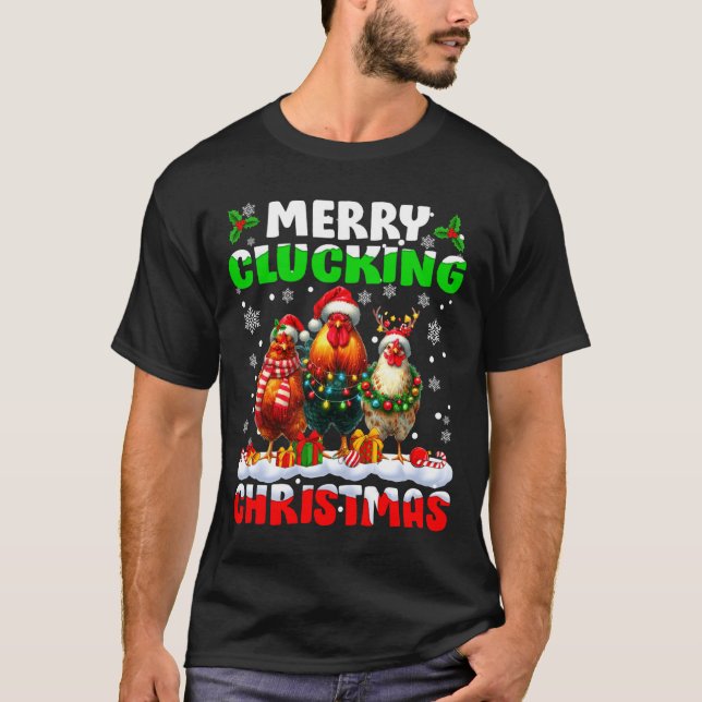 Merry Clucking Christmas Funny Chicken Santa Hat X T-Shirt (Vorderseite)