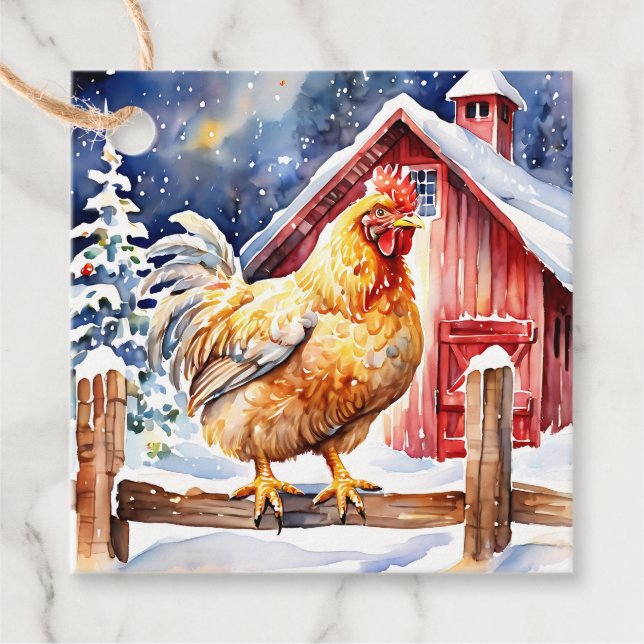 Merry Cluckin's Weihnachten | Funny Chicken Geschenkanhänger (Vorderseite)