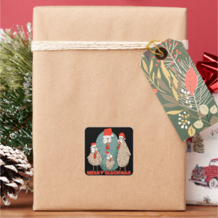 Merry Cluckmas - Funny Christmas Holidays Quadratischer Aufkleber