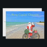 Merry Coastal Christmas Sanibel Island Beach Santa Feiertagskarte<br><div class="desc">Frohe Weihnachten an der Küste! Diese atemberaubende Ferienwohnung in Sanibel Island verfügt über ein Foto-Image des sensationellen Strandes von Sanibel Island mit dem wunderschönen blau-grünen Wasser des Golfs von Mexiko. Das festliche Design beinhaltet das Fahrrad des Weihnachtsmanns, um Pakete auf dieser Insel Oase zu liefern. Auf der Rückseite der Weihnachtskarte...</div>