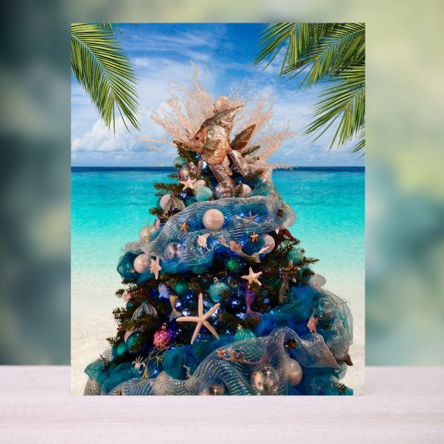 Merry Coastal Christmas Tropical Beach HolidayTree Acrylschild (Neutral)