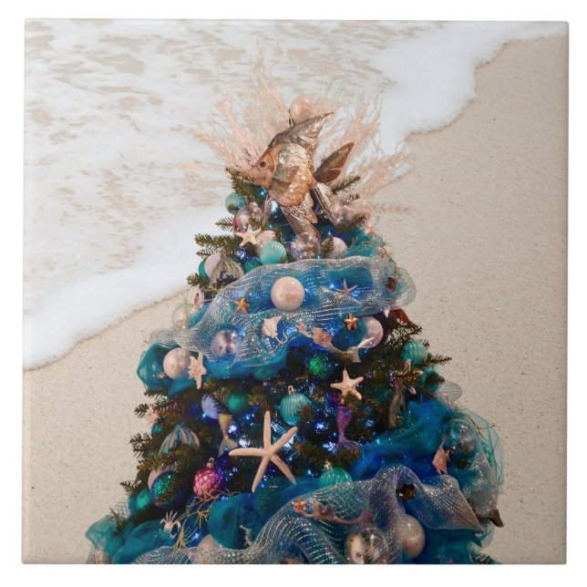 Merry Coastal Christmas Tropical Beach HolidayTree Fliese (Vorderseite)