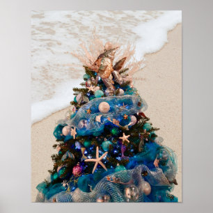 Merry Coastal Christmas Tropical Beach HolidayTree Poster