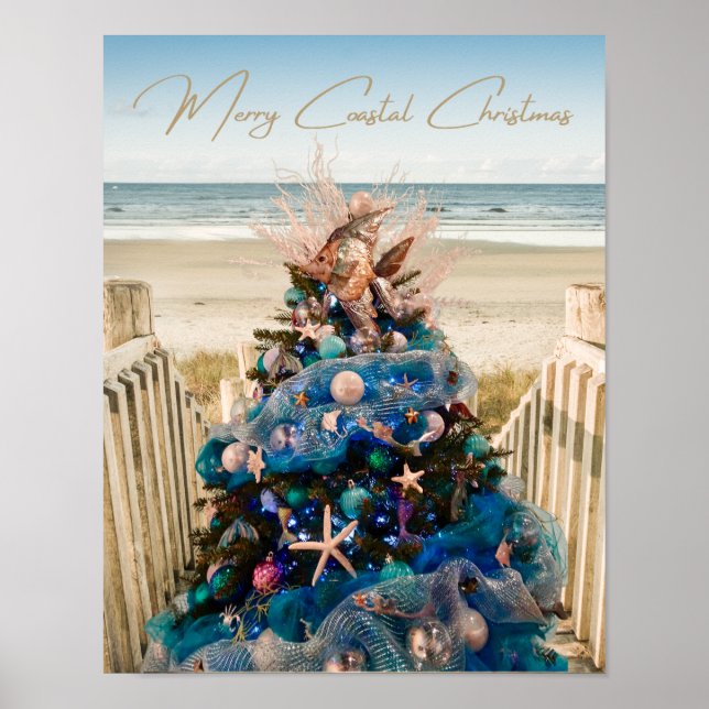 Merry Coastal Christmas Tropical Beach HolidayTree Poster (Vorne)