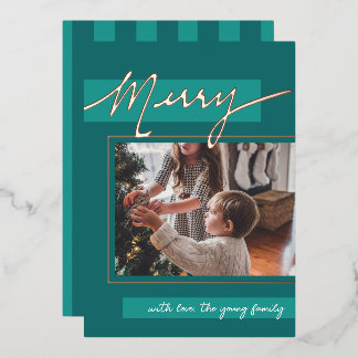 Merry Color Block Foil Holiday Photo Card Folien Feiertagskarte