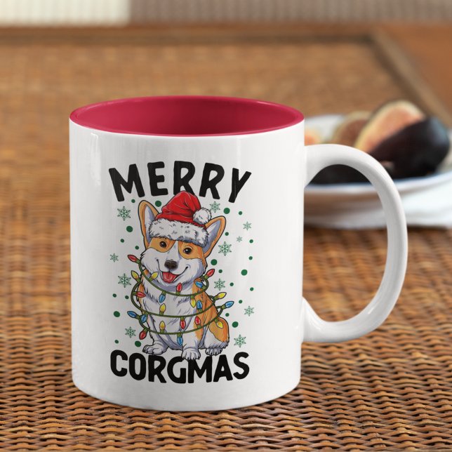 Merry Corgmas Funny Christmas Corgi Zweifarbige Tasse (Von Creator hochgeladen)