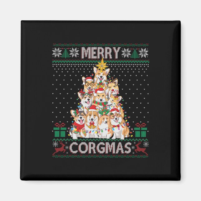 Merry Corgmas Ugly Sweater Funny Corgi Christmas T Magnet (Vorne)