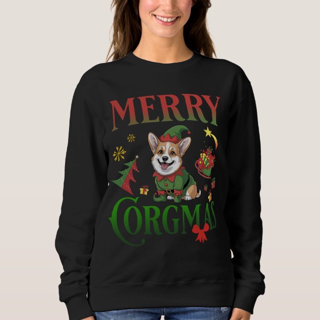 Merry Corgmas Weihnachten Corgi Dog Elf Niedliches Sweatshirt (Vorderseite)