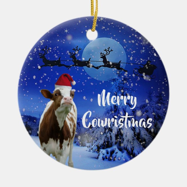 Merry Cowristmas Weihnachten Urlaub Keramik Ornament (Vorne)