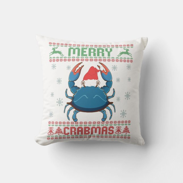 Merry Crabmas Funny Crab Ugly Christmas Sweater Kissen (Vorderseite)