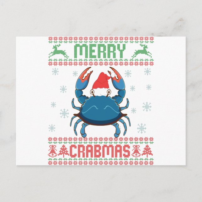 Merry Crabmas Funny Crab Ugly Christmas Sweater Postkarte (Vorderseite)