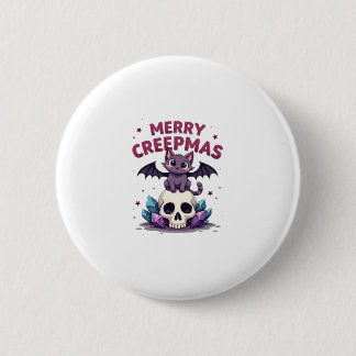 Merry Creepmas Cat Pastel Goth Christmas Skull T-S Button
