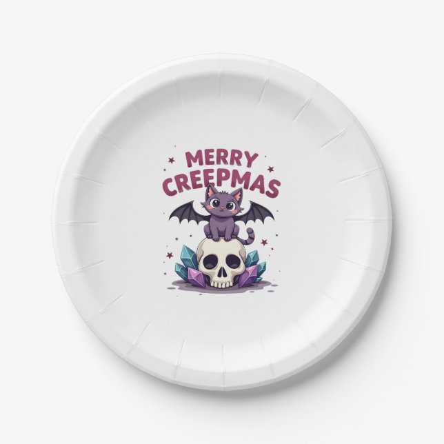 Merry Creepmas Cat Pastel Goth Christmas Skull T-S Pappteller (Vorderseite)