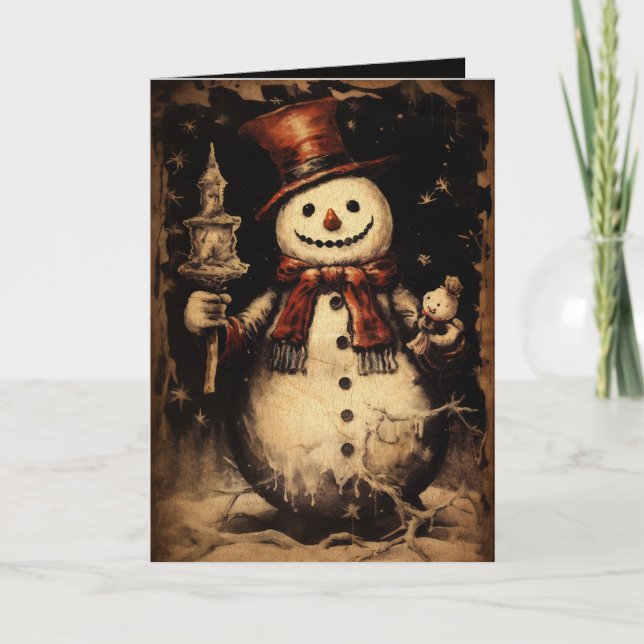 Merry Creepmas Spooky Snowman Gothic Vintag Karte (Vorderseite)