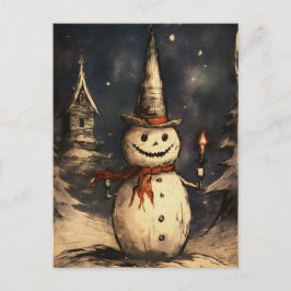Merry Creepmas Spooky Snowman Gothic Vintag Postkarte