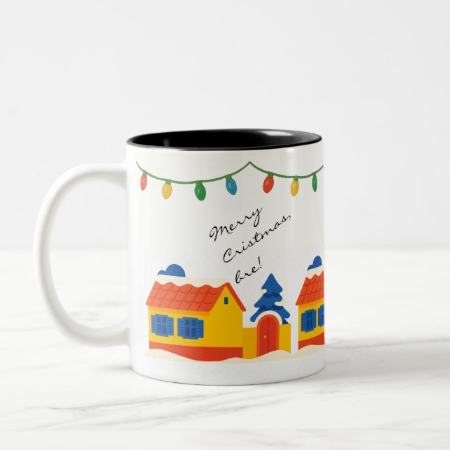 Merry Cristmas, Bre! Village Romanian House  Zweifarbige Tasse (Links)