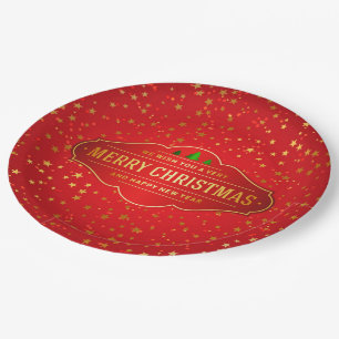 Merry Cristmas Label Paper Plate Pappteller