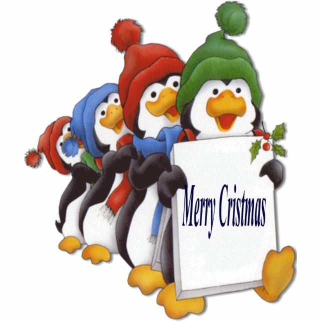Merry Cristmas Pinguinos Freistehende Fotoskulptur (Vorne)