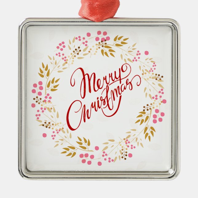 Merry Cristmas Wreath Silbernes Ornament (Vorne)
