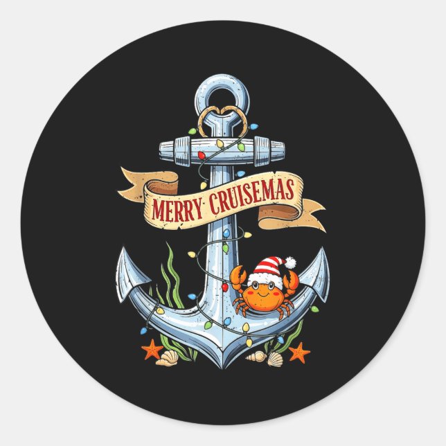 Merry Cruisemas 2025 Nautical Cruise Christmas Fam Runder Aufkleber (Vorderseite)