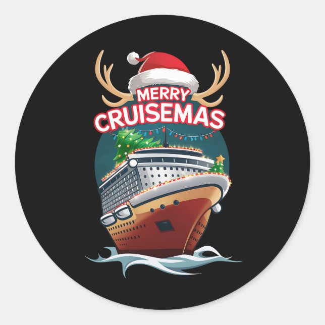 Merry Cruisemas Kreuzfahrtschiff Familie Weihnacht Runder Aufkleber (Vorderseite)