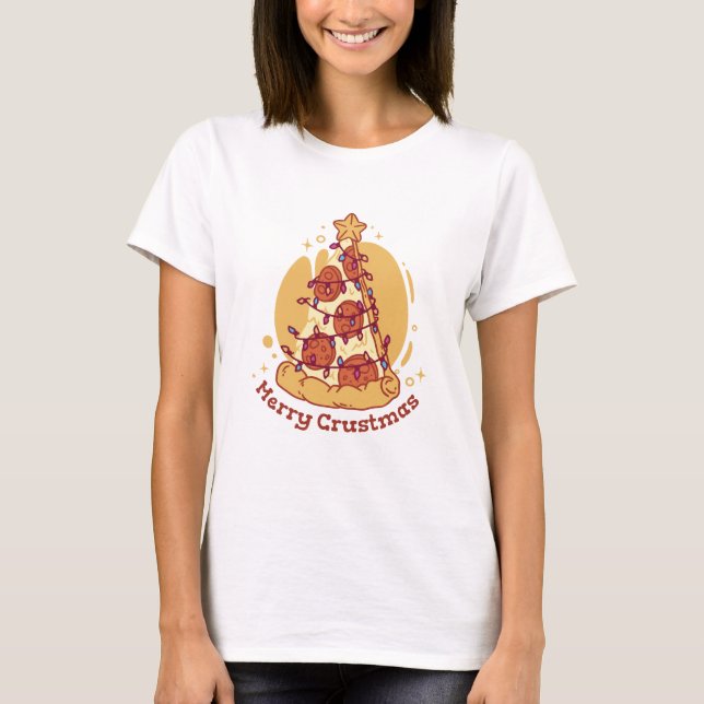 Merry Crustmas Pizza Spaß T-Shirt (Vorderseite)